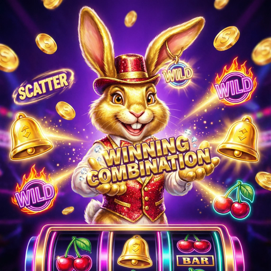 Banner Slot Fortune Rabbit dengan simbol Wild dan Scatter